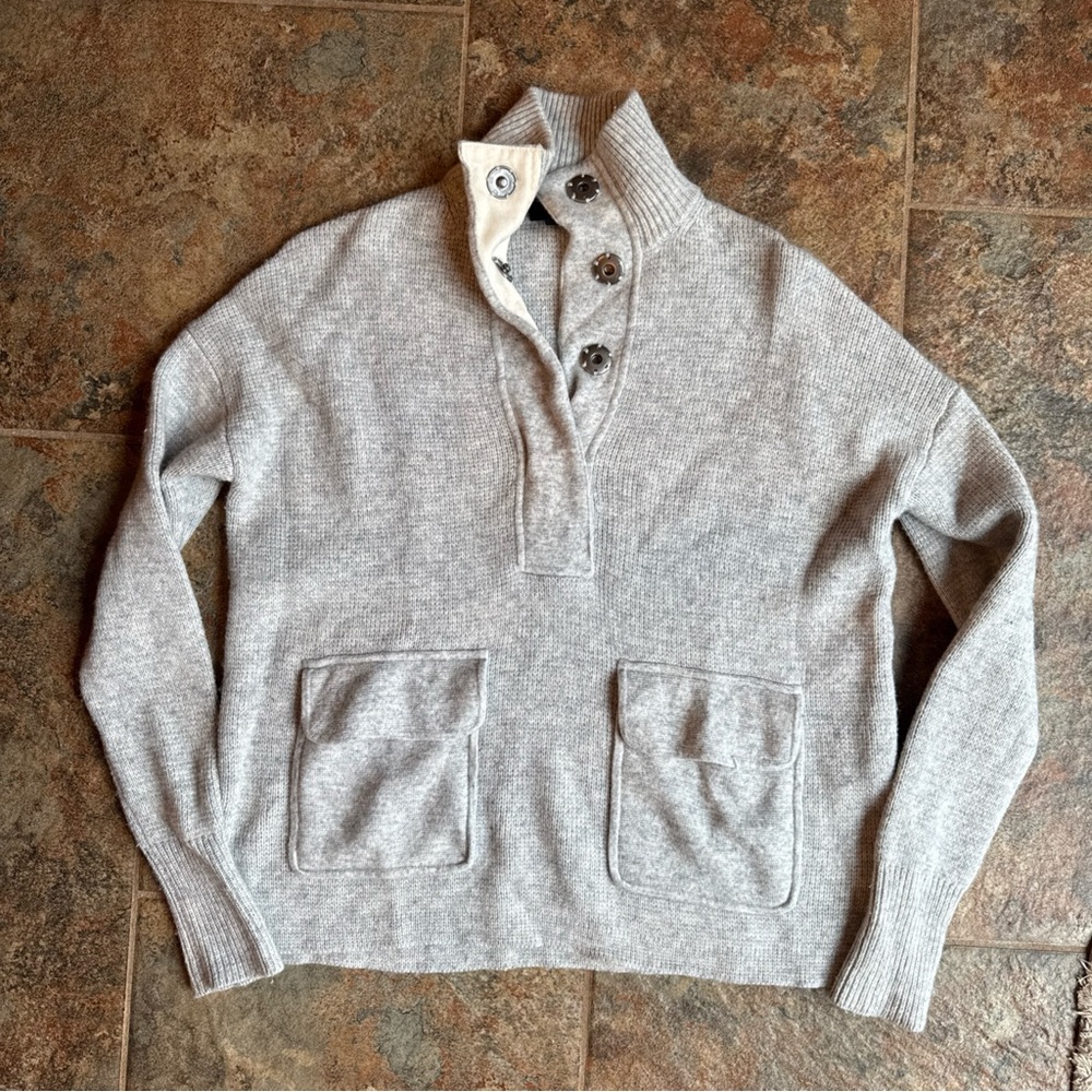 J Crew Mock Neck Wool Button Up Oversized Sweater